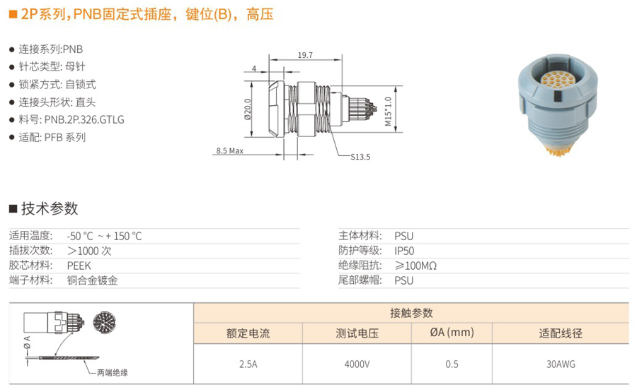 2P系列和PNB固定式插座和键位（B）和高压