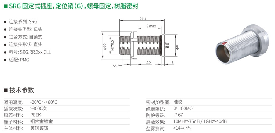 SRG固定式插座和定位销（G）和螺母固定和树脂密封
